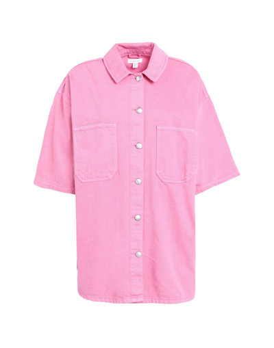 Shop Topshop Woman Denim Shirt Pink Size 8 Cotton