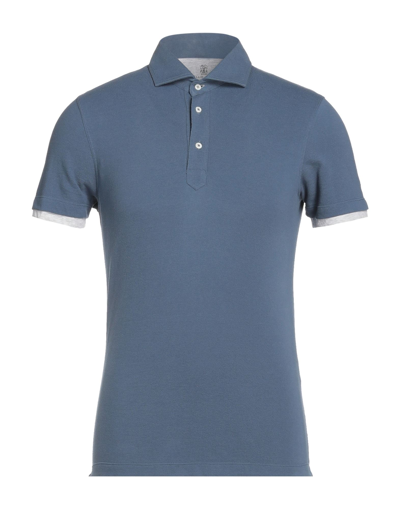 Shop Brunello Cucinelli Man Polo Shirt Slate Blue Size S Cotton