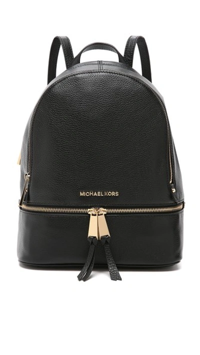 Michael Michael Kors 'rhea' Small 18k Gold Plated Leather Backpack In Black