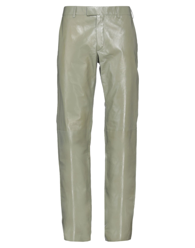 Shop Dunhill Man Pants Sage Green Size 34 Lambskin, Cotton