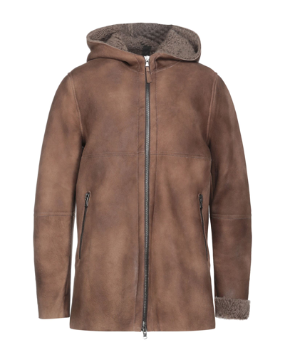 Shop Garrett Man Coat Khaki Size 44 Soft Leather In Beige