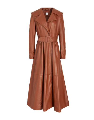 Shop 8 By Yoox Leather Full-skirt Trench Coat Woman Overcoat & Trench Coat Brown Size 6 Lambskin