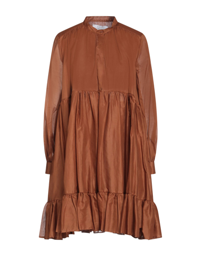 Shop Kaos Woman Mini Dress Camel Size 10 Cotton In Beige