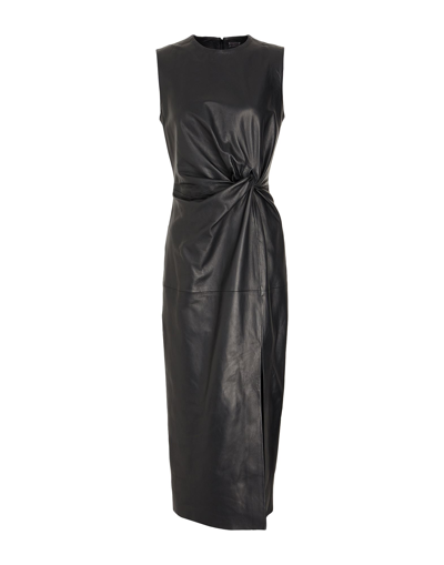 Shop 8 By Yoox Leather Drape & Knot Pencil Midi Dress Woman Midi Dress Black Size 10 Lambskin
