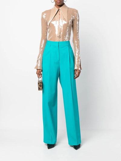 Msgm Straight-leg Wool Trousers In Blau