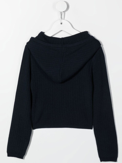 Shop N°21 Lucky Number Ribbed-knit Hoodie In Blue