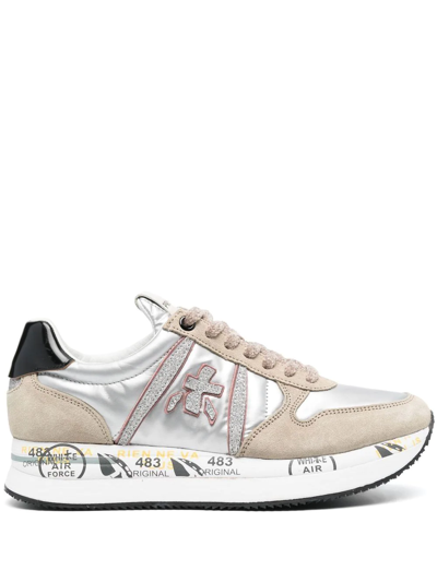 Premiata Beige Sunede Sneakers Sneakers And Silver Leather In Silver Sand |  ModeSens