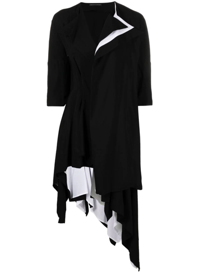 Shop Yohji Yamamoto Asymmetric Half-sleeve Coat In Black