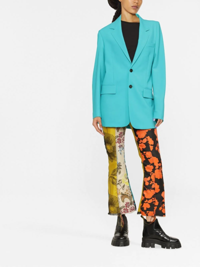 Shop Msgm Notched Lapels Single-breasted Blazer In Blue