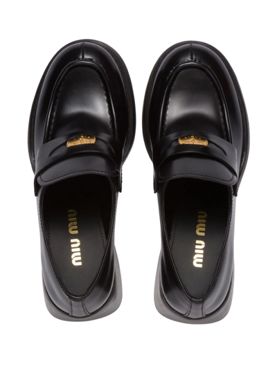 Shop Miu Miu 75mm Heel Leather Penny Loafers In Schwarz