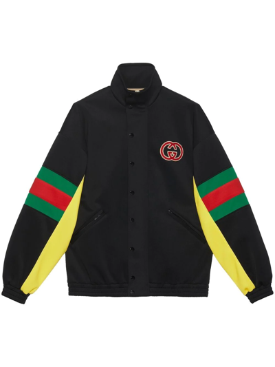 Shop Gucci Logo-patch Web-motif Jacket In 1152 Black