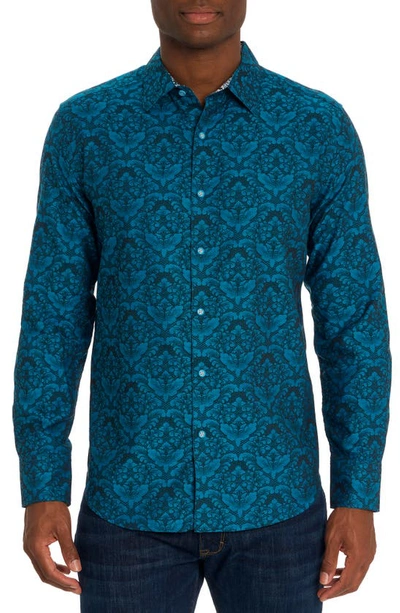 Shop Robert Graham Bayview Cotton Button-up Shirt In Dark Teal
