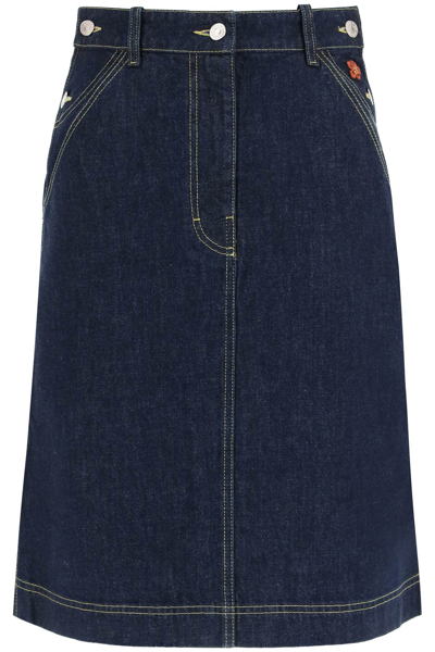 Shop Kenzo Utility Denim Skirt In Blue