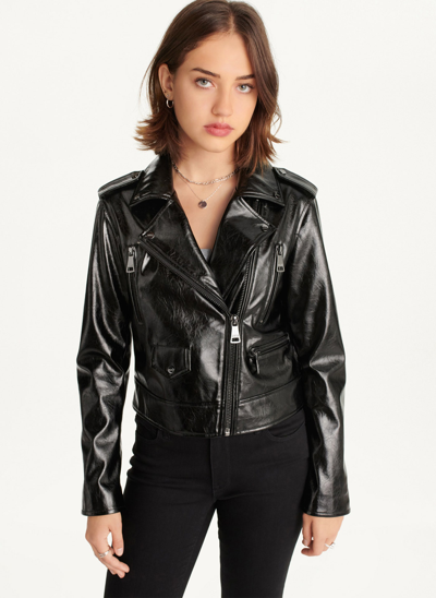 Shop Dkny Women's Crinkle Moto Jacket In Black