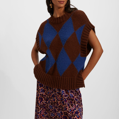 La Doublej Argyle-check Knitted Vest In Bordeaux/blue