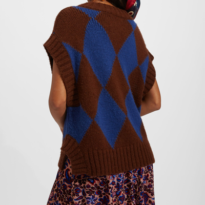 La Doublej Argyle-check Knitted Vest In Bordeaux/blue