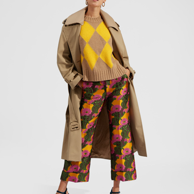 Shop La Doublej Argyle Gilet In Camel/yellow