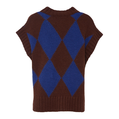 Shop La Doublej Argyle Gilet In Bordeaux/blue