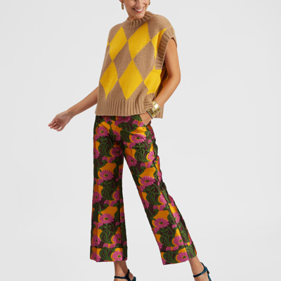 La Doublej Argyle Gilet In Camel/yellow