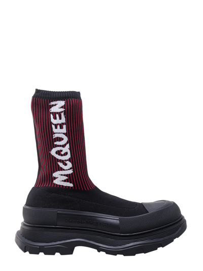 Alexander Mcqueen Tread Slick Sock Boot "black Red" In Black