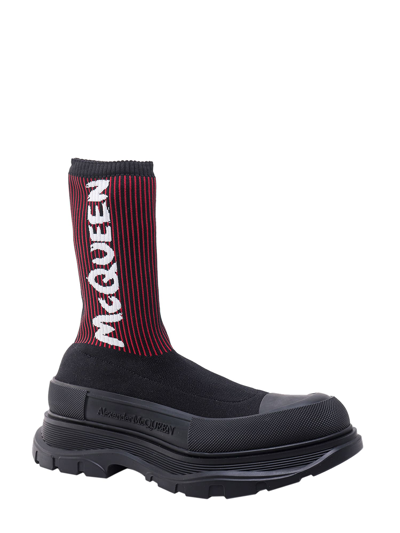 Alexander Mcqueen Tread Slick Sock Boot "black Red" In Black