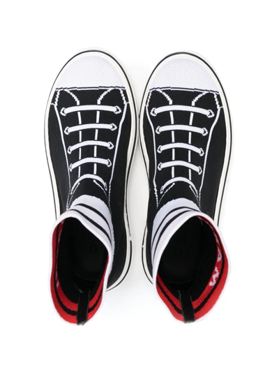 Shop Marni Teen Intarsia-knit High-top Sneakers In Black
