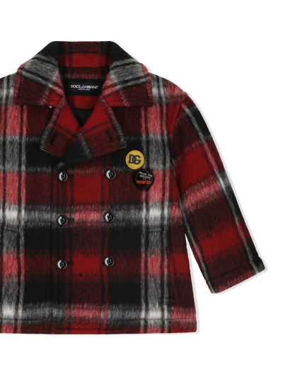 Shop Dolce & Gabbana Decorative-pin Tartan Peacoat In Red