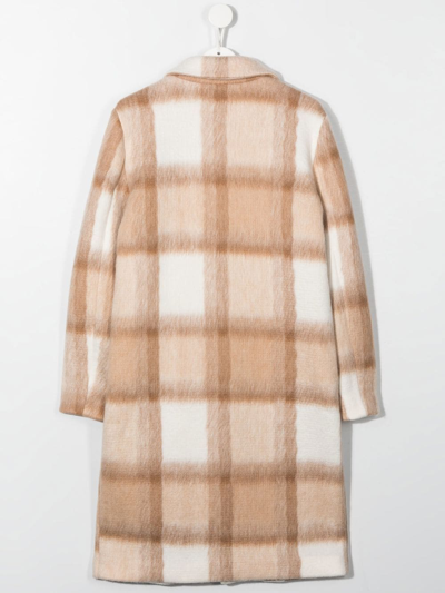 Shop Patrizia Pepe Girl Teen Single-breasted Check Coat In Neutrals