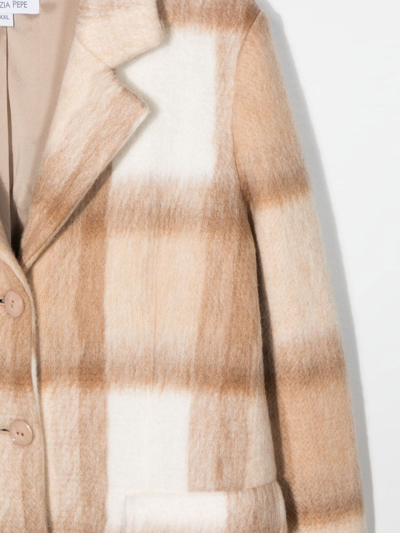 Shop Patrizia Pepe Girl Teen Single-breasted Check Coat In Neutrals