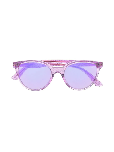 Shop Versace Glitter-detail Round-frame Sunglasses In Purple