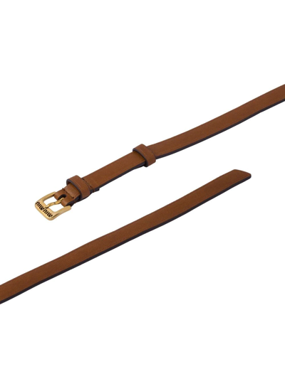 Shop Miu Miu Logo-buckle Nappa Leather Belt In Brown