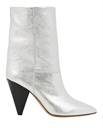 Shop Isabel Marant Locky Metallic Leather Ankle Boots In Silver