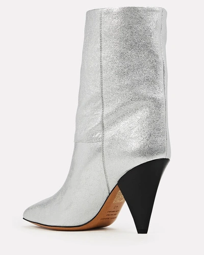 Shop Isabel Marant Locky Metallic Leather Ankle Boots In Silver