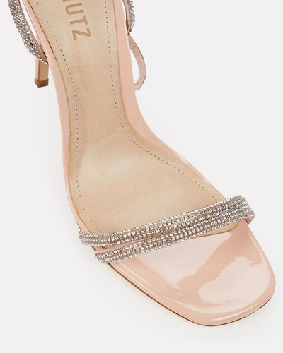Shop Schutz Altina Crystal-embellished Patent-leather Sandals In Beige