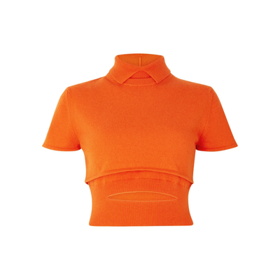 Shop Meryll Rogge Orange Layered Cropped Cashmere Top