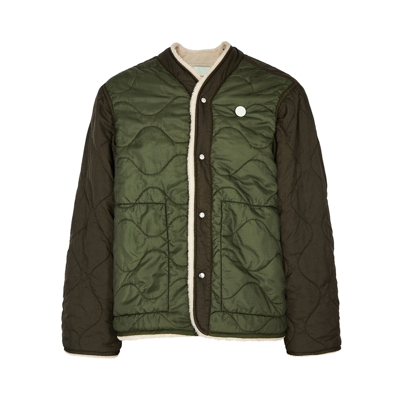 Shop Oamc Green Panelled Quilted Shell Jacket