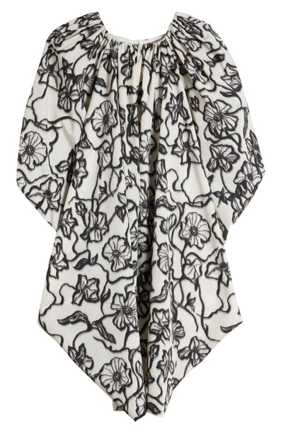 Shop Dries Van Noten Dalfo Floral Print Asymmetric Dress In White/ Black