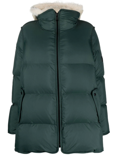 Shop Yves Salomon Shearling Bib Down Coat In Green