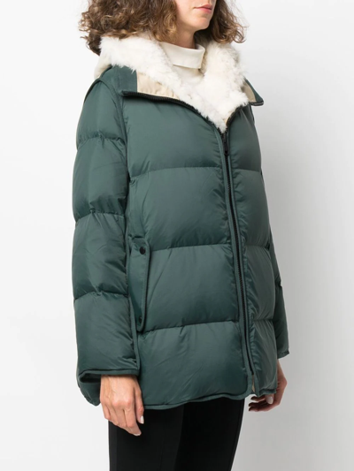 Yves Salomon Puffer Technical Fabric Lamb Coat In Green