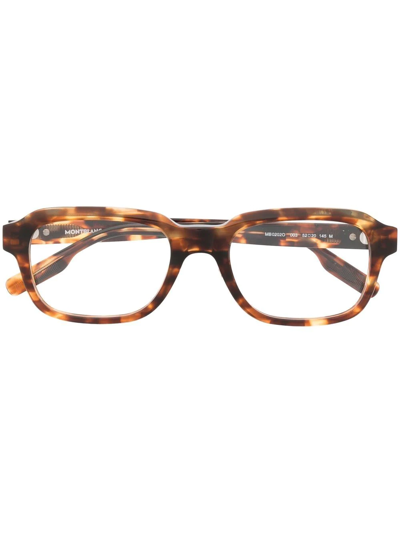 Shop Montblanc Logo Square-frame Glasses In Brown