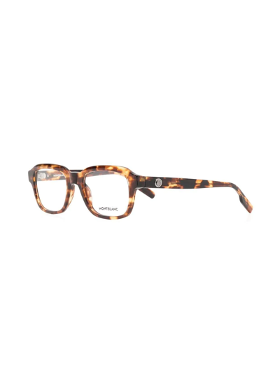 Shop Montblanc Logo Square-frame Glasses In Brown
