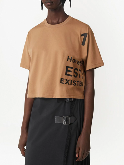 Shop Burberry Horseferry Print Cropped T-shirt In Neutrals