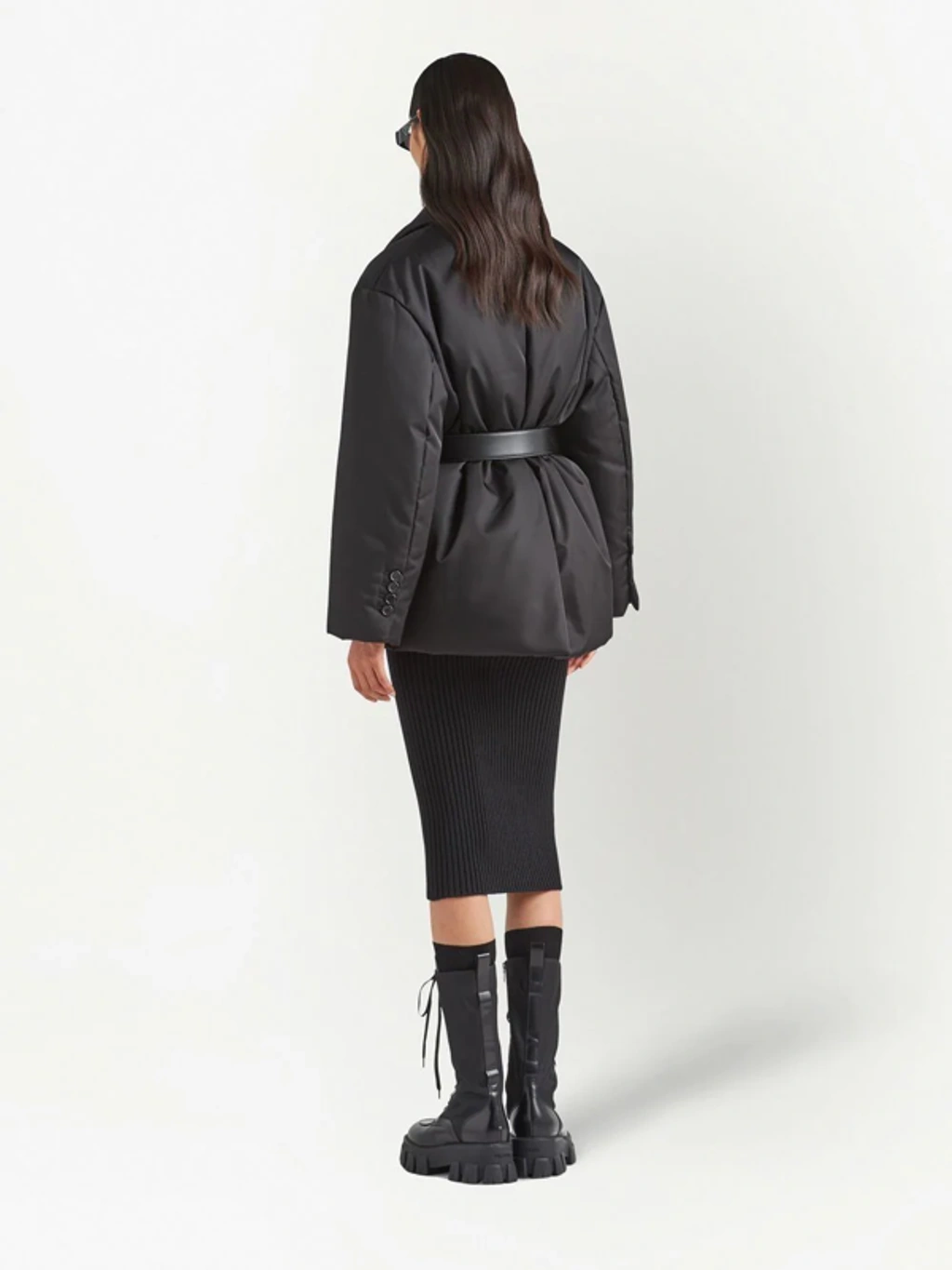 【日本入手困難】Re-Nylon down jacket with belt Black Re-nylon Down Jacket With Belt | PRADA