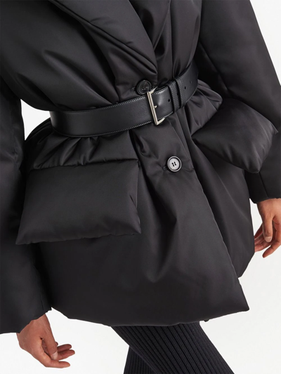 Prada Hooded Down Jacket With Belted Waist In Schwarz