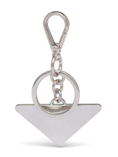 Shop Prada Logo-plaque Clasp-fastening Keyring In Silber