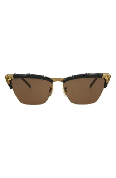 Gucci Bamboo Effect Cat Eye Sunglasses In Black Black Brown