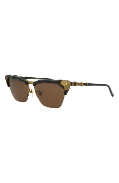 Shop Gucci 58mm Modified Cat Eye Sunglasses In Black Black Brown