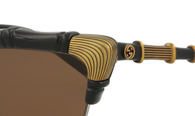 Gucci Bamboo Effect Cat Eye Sunglasses In Black Black Brown