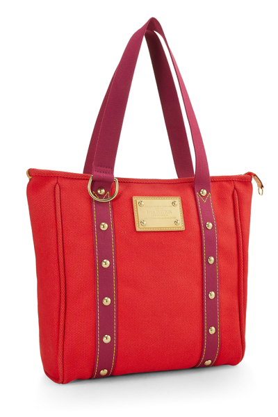 Pre-owned Louis Vuitton Red & Pink Canvas Antigua Cabas Pm