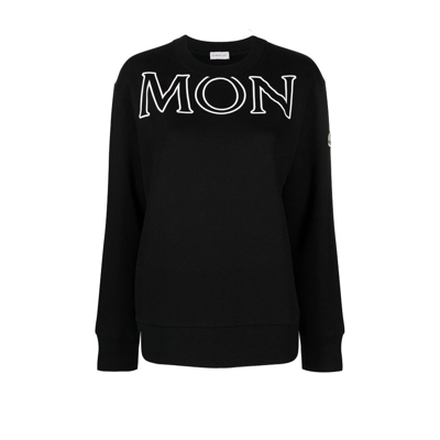 Shop Moncler Black Logo Graphic Cotton Sweatshirt